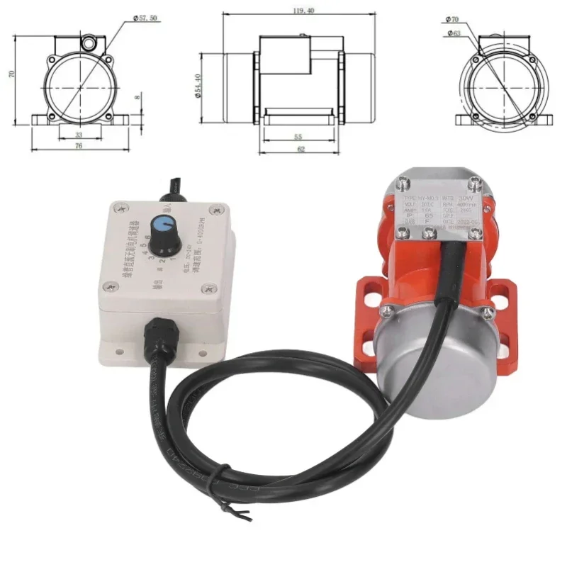 Imagem -04 - Motor Vibratório dc sem Escova Regulador de Velocidade para Alimentador Tela Vibratória 10 a 30kg 5000rpm 12v 24v 15w 50w