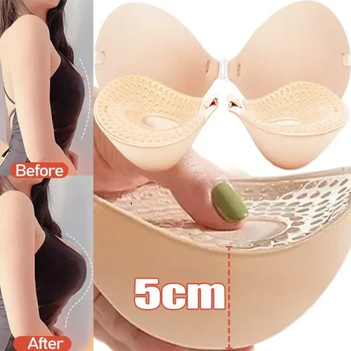 Imagen 2 del producto Sujetador adhesivo transpirable para mujer, cinta para pezones de silicona, sujetador de realce frontal, pegatina Invisible reutilizable sin tirantes para el pecho, 5cm de espesor