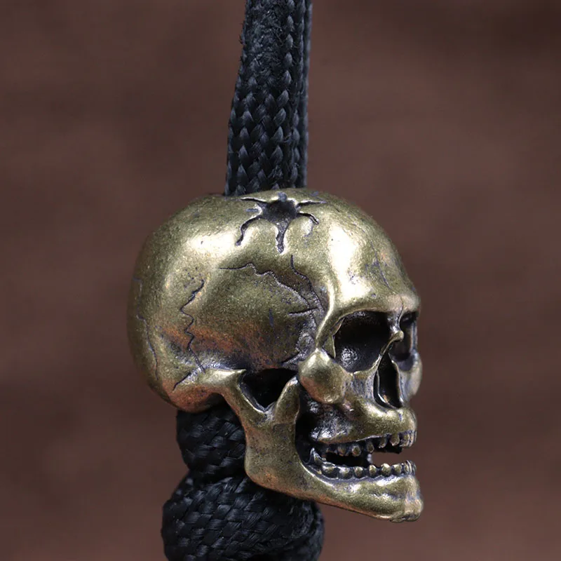 Bullet Hole Skull Skeleton Knife Bead Lanyard Pendant Brass Punk Horror Ghost Head Figurines EDC DIY Paracord Bracelet Accessory - view 3