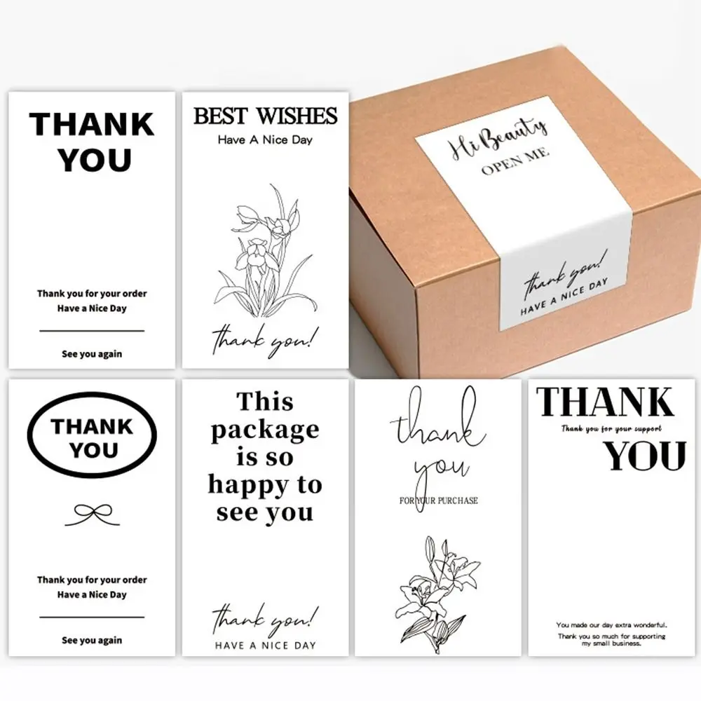 50PCS White Thank You for Your Order Stickers Commodity Packaging 5.4*9cm Flower Sealing Labels Wedding Favors - view 3