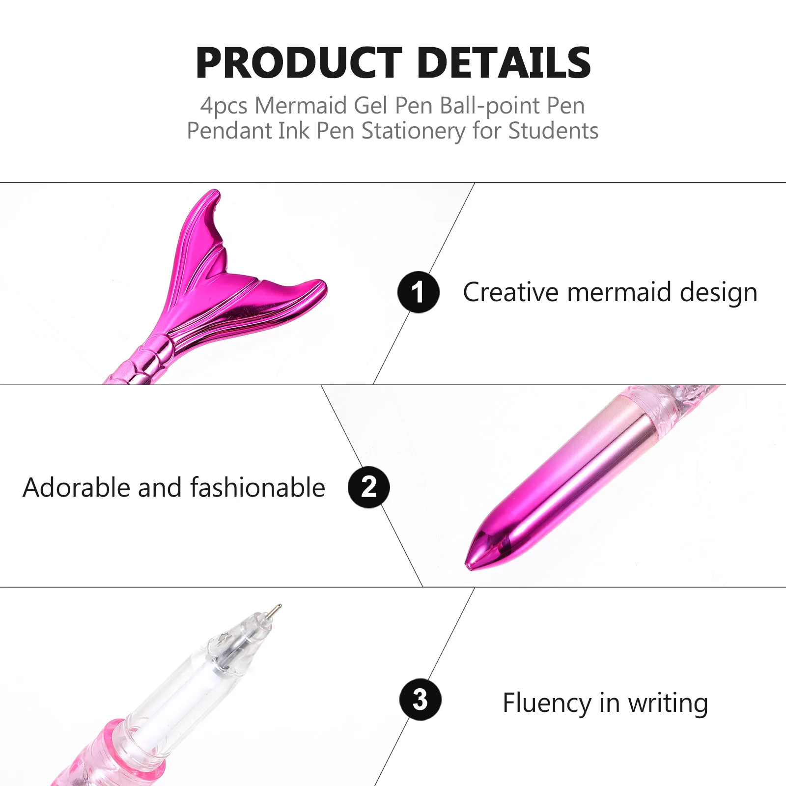 

Best Seller 4Pcs 0.5mm Black Mermaid Gel Pens, Cute UV Plating Ballpoint Pens, Smooth Writing Stationery for Students Back