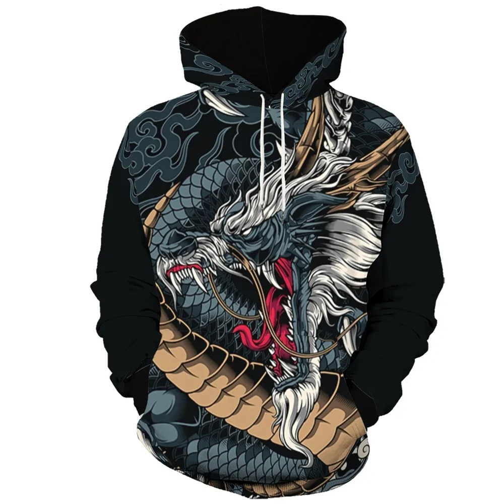 

2026 Men's Hip Hop Hoodies Chinese Dragon 3D Digital Printing Sweatshirt Harajuku Hooded Pullover High Street Coats