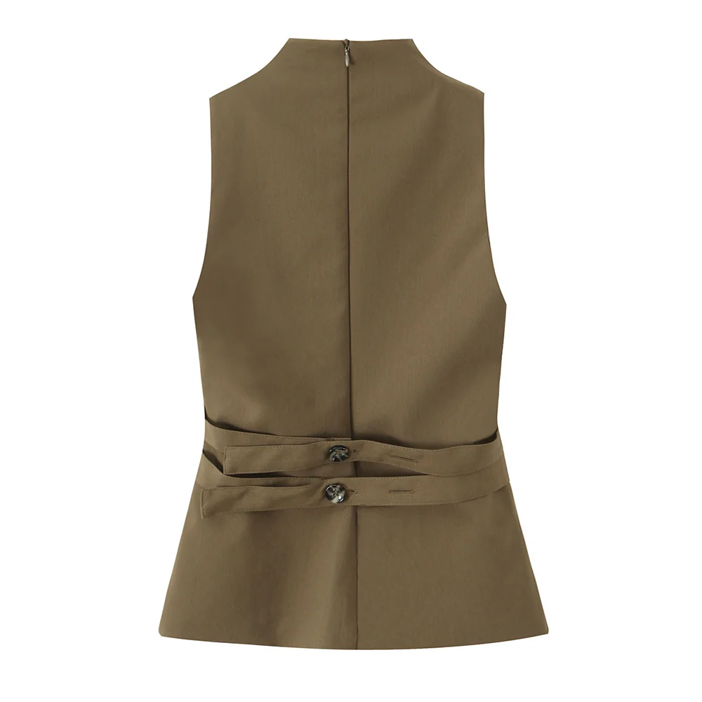 منتج جديد للخريف على الطراز الأوروبي والأمريكي للسيدات متعدد الاستخدامات بأزرار ضيقة ورقبة عالية بدون أكمام #2