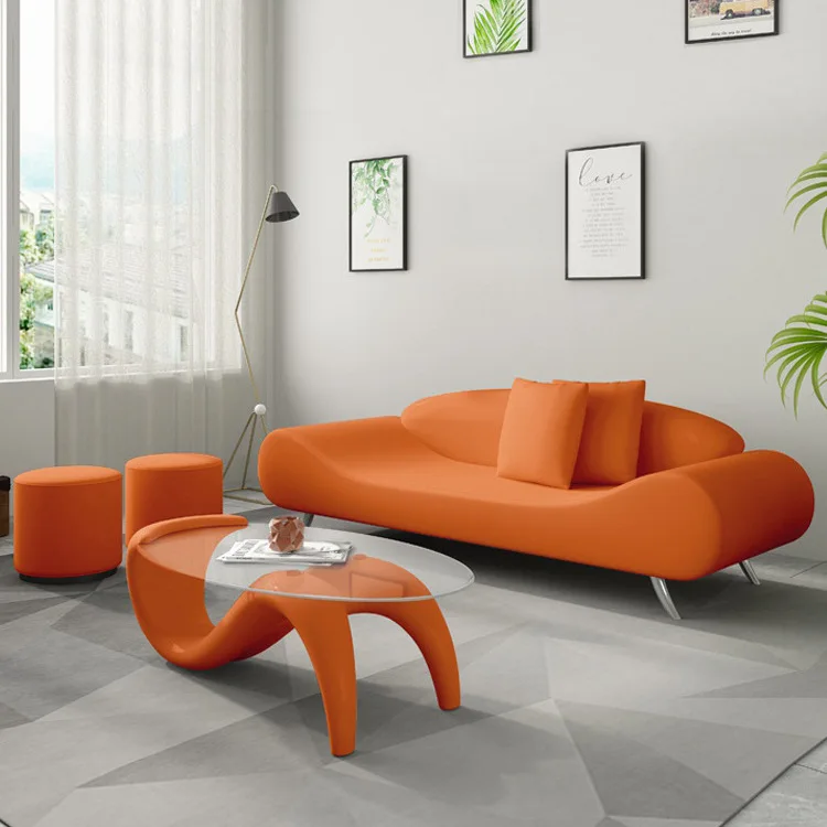 

Bedroom sofa small apartment living room two people small orange modern simple
