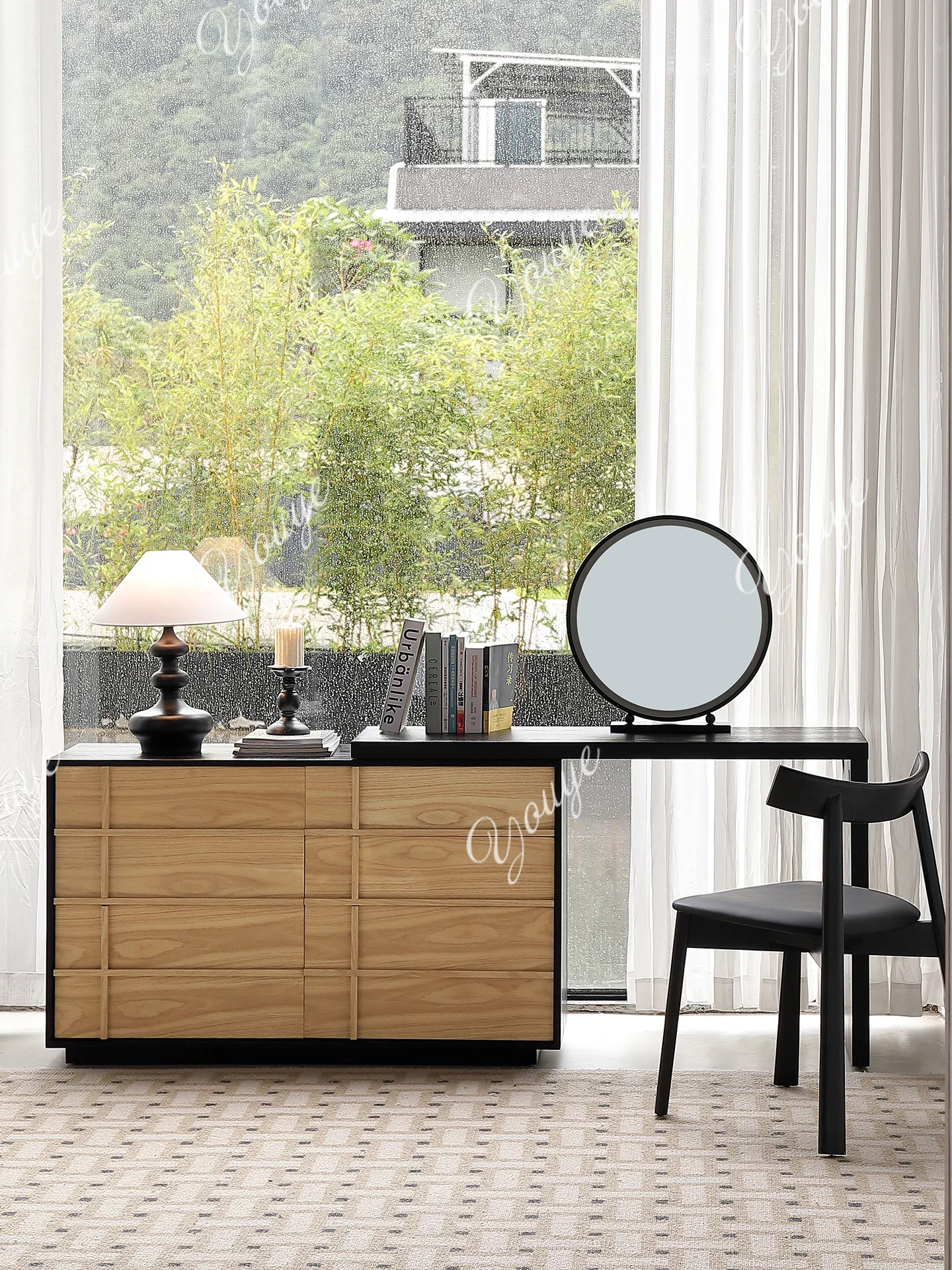 

A63 Medieval Solid Wood Dresser, Chest Cabinet, Integrated Retro Bedside Storage Cabinet, Corner Retractable Makeup Table
