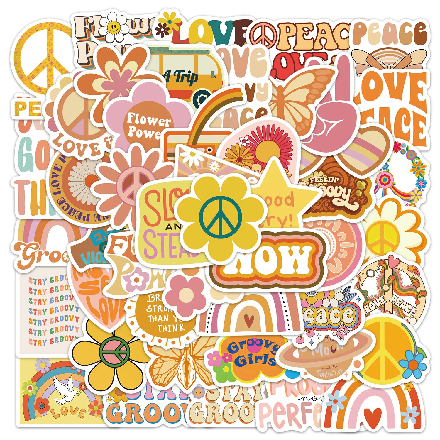 50PCS Groovy Boho Hippie Stickers DIY Phone Case Laptop Water Cup Computer Toy Stickers