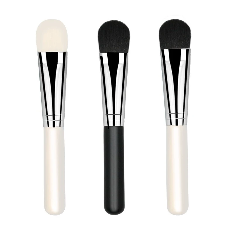 แปรงมาส์กหน้า ขนแปรงนุ่ม แบน สำหรับทำความสะอาดผิวหน้า ผสมรองพื้น ด้ามไม้ คุณภาพสูง อุปกรณ์แต่งหน้า