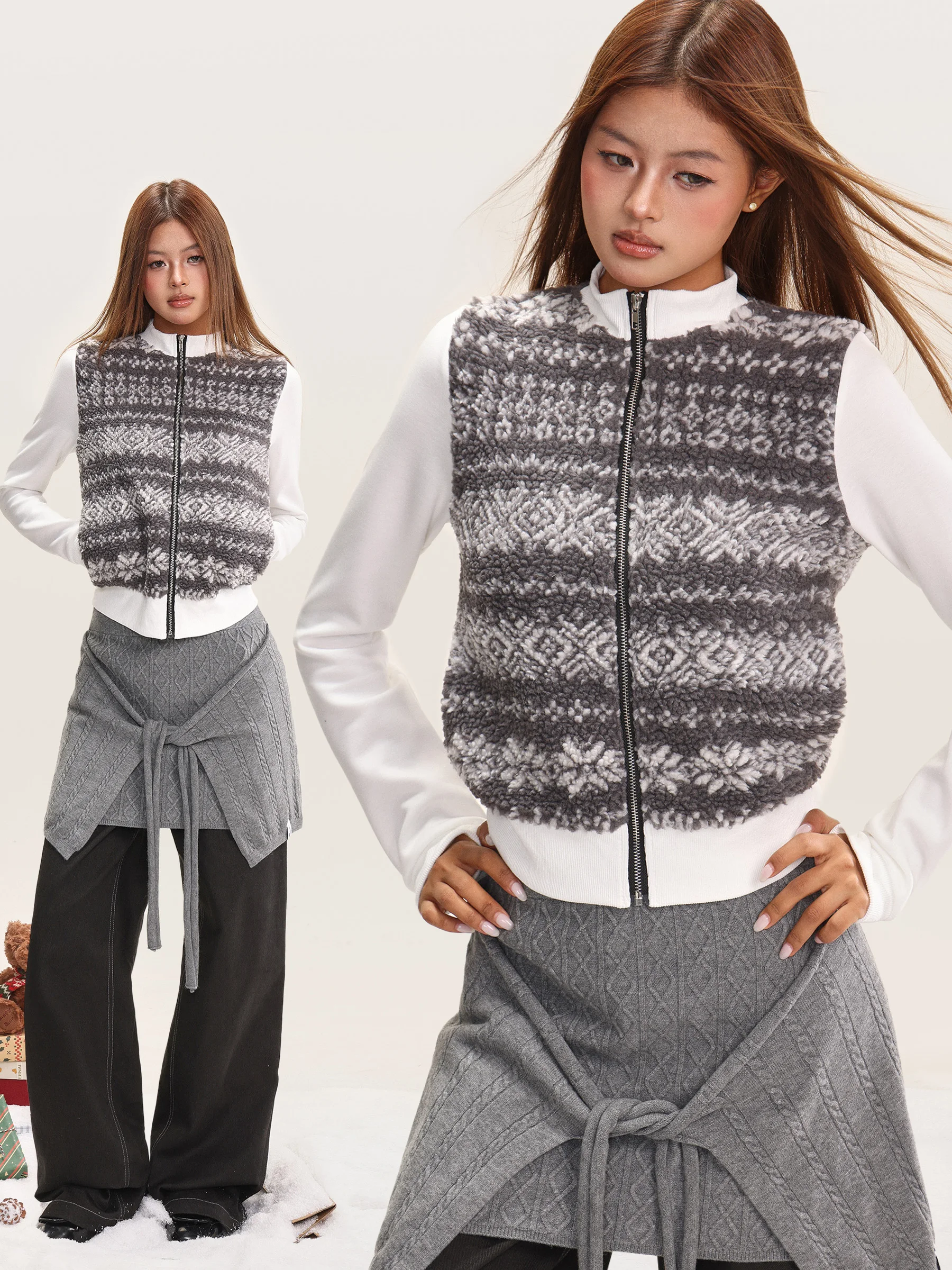 

iyue Women's Fce Jaet Casual Loose Splicing Design Winter Lazy Sle Long Sve ort Coat Warm Comfortable Zipper