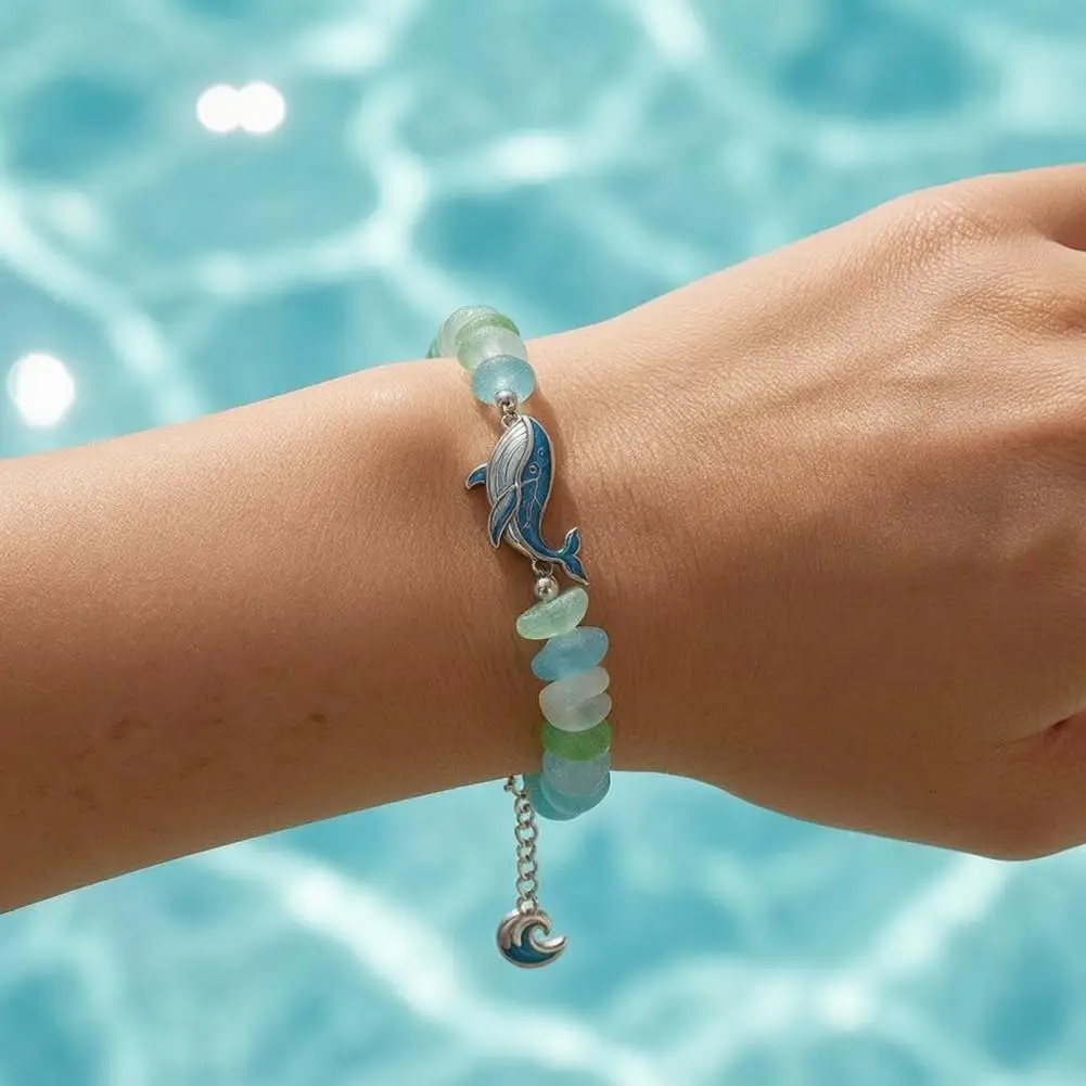 Sea Glass Blessing Bracelet, Faith And Hope Animal Charm Bracelet, Adjustable Ocean Inspired Beach Bracelets, Inspirational Frie