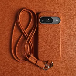 Luxury Cowhide Genuine Leather Case For Google Pixel 9 Pro XL 9Pro pixel9 pixel8 pro Strap Crossbody Lanyard Phone Cover Coque