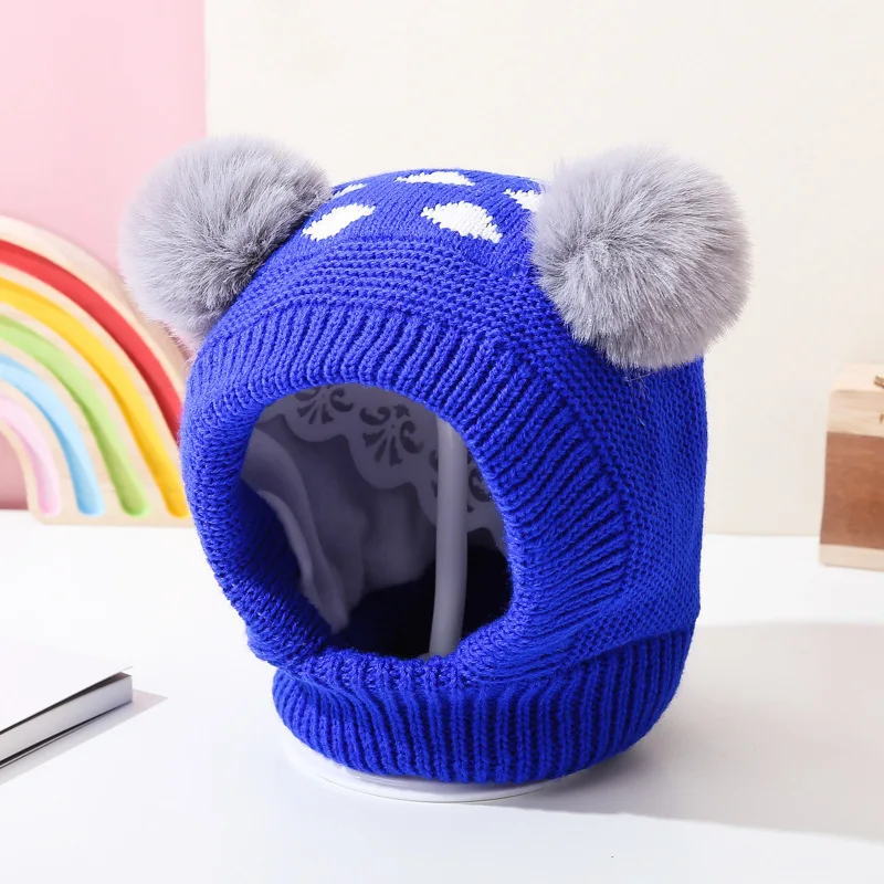 Winter Baby Knitted Hat Solid Color Pompon Beanie Cap Kids Boy Girl Thick Warm Plush Ear Caps Bonnet For Boys Girls