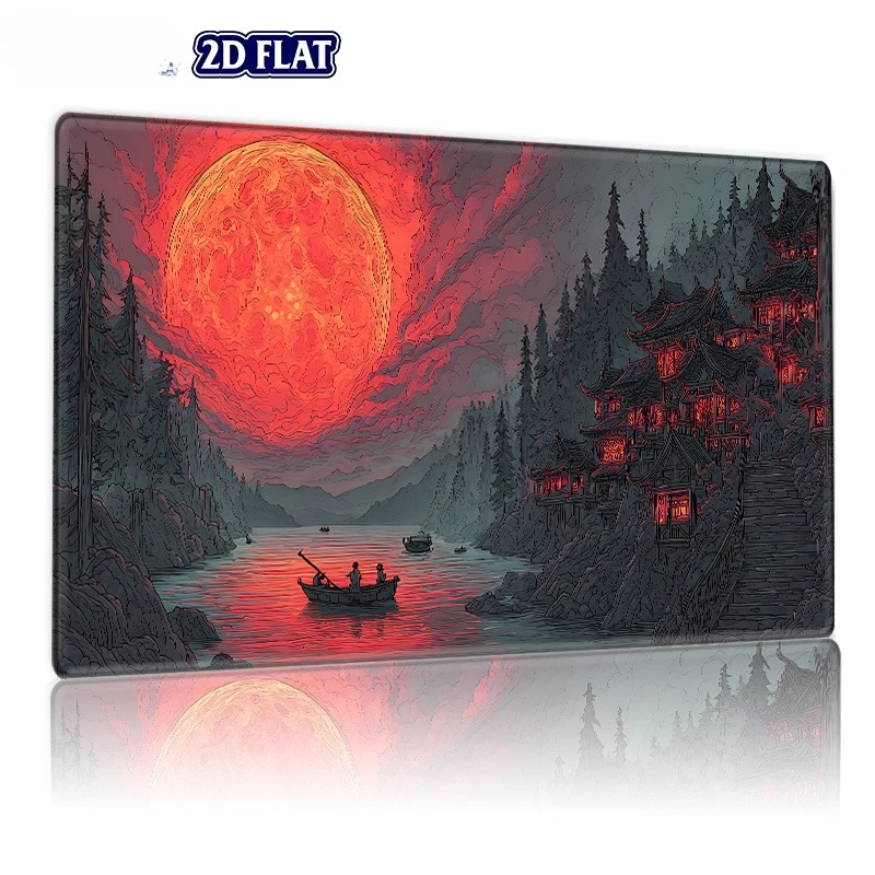 14x24 inch TCG game mat, featuring the Dream Red Moon Temple pattern, compatible with TCG/CCG card games dark aesthetic game mat
