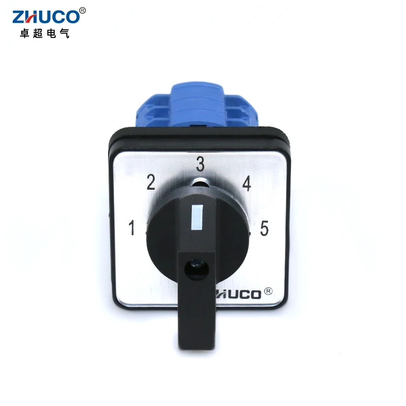 ZHUCO SZW26/LW26-20 Ui 660V 20A 1-2-3-4-5 3 Phase 12 Terminals 5 Position Rotary Changeover Selector Cam Switch 48X48 mm Panel