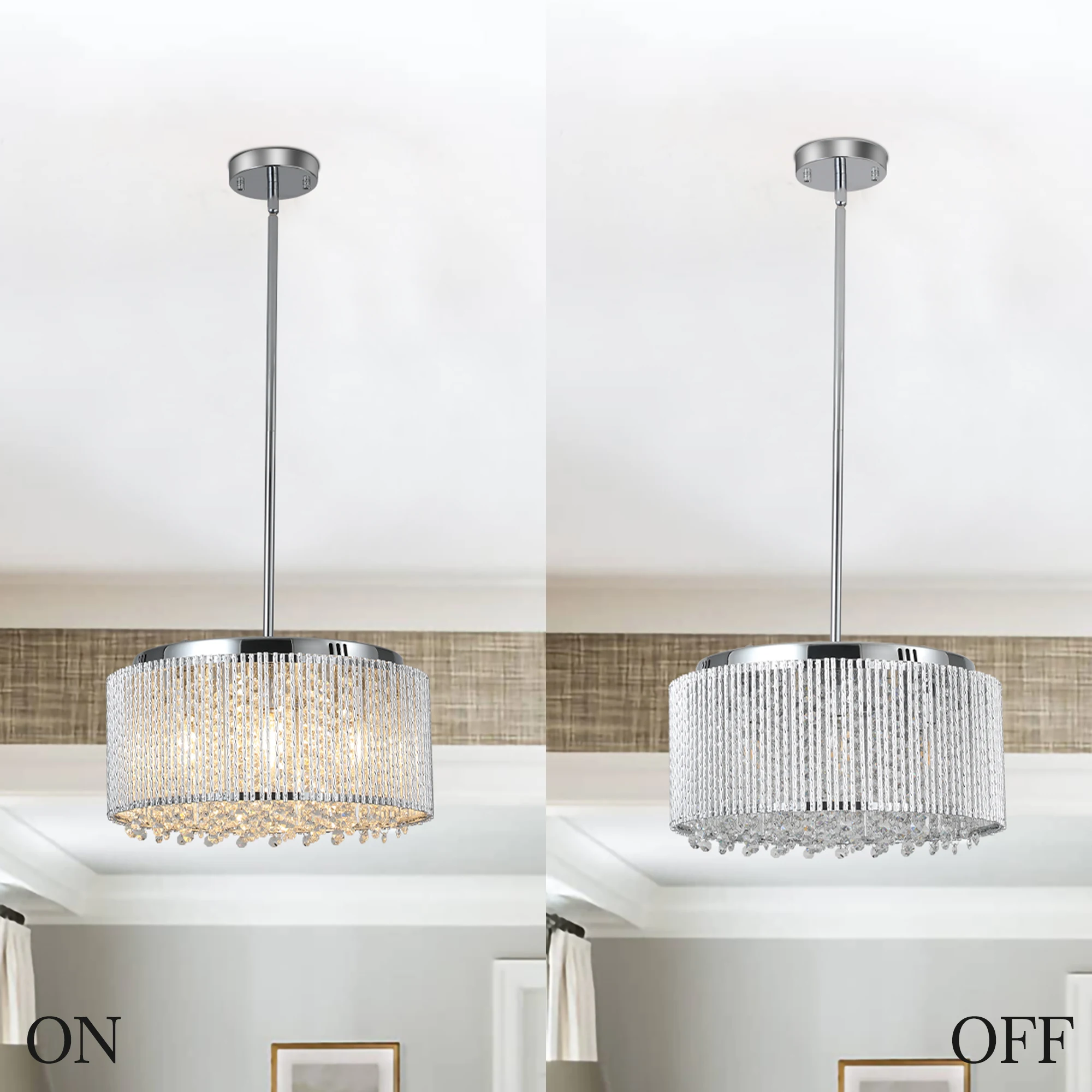 Luxury Crystal Chandelier, Clear K9 Crystals Modern Pendant Lighting for Living Room, Dining Room, Foyer, and Bedroom