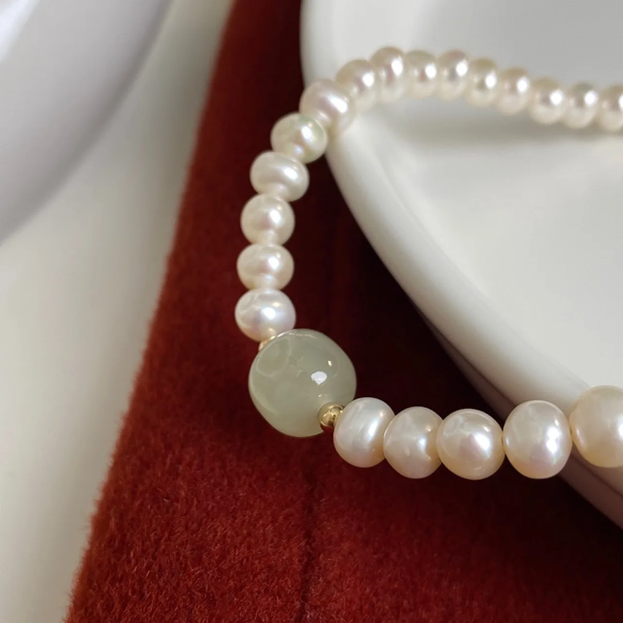 100 % natürliche helle Süßwasserperle und Nephrit-Jade-Stein, 14 Karat Gold gefüllt, weibliche Halskette, Schmuck für Frauen, kurze Ketten, Geschenke – Detail 7