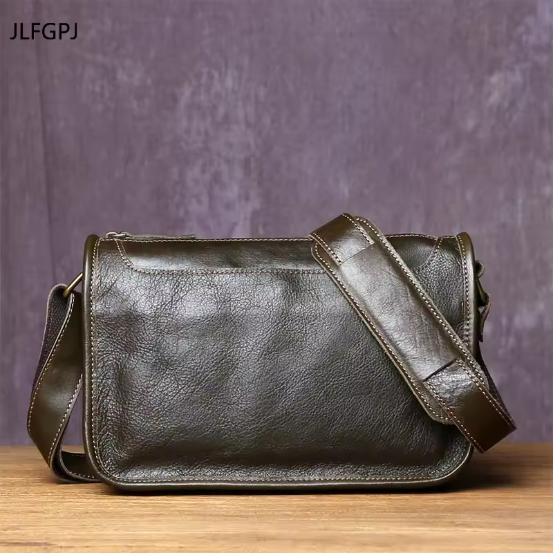 Feito à mão de couro genuíno ombro mochila retro original primeira camada cor lisa casual moda saco do mensageiro Semelhante a AliExpress
