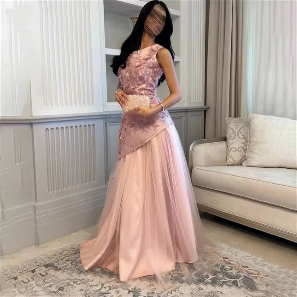 

Sequined Graceful Pink Party Dress One - Shoulder Night Dress Exquisitely Floral Tulle - Overlay Prom Dresses Customized