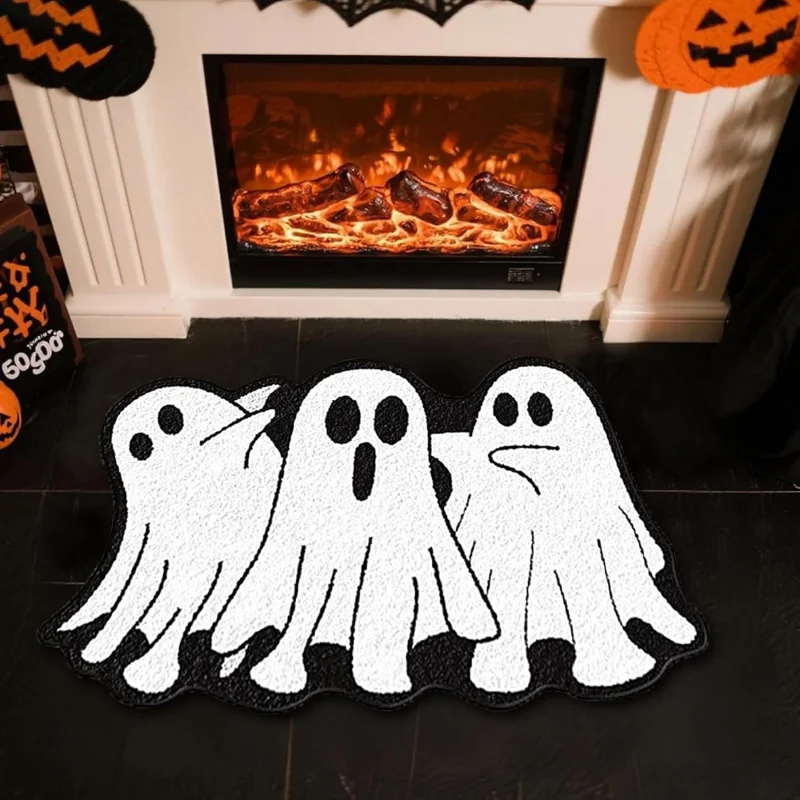 VIKAMA Halloween Three Ghosts Doormat Washable Non Slip Rug Indoor Outdoor Front Door Holiday Home Decor