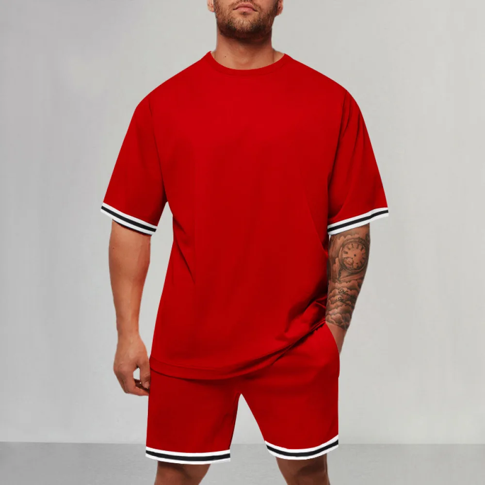 Conjunto de camiseta de manga corta y pantalones cortos para hombre, camiseta de dos piezas, ropa de calle deportiva informal, conjunto de ajuste suelto, gran oferta, Verano