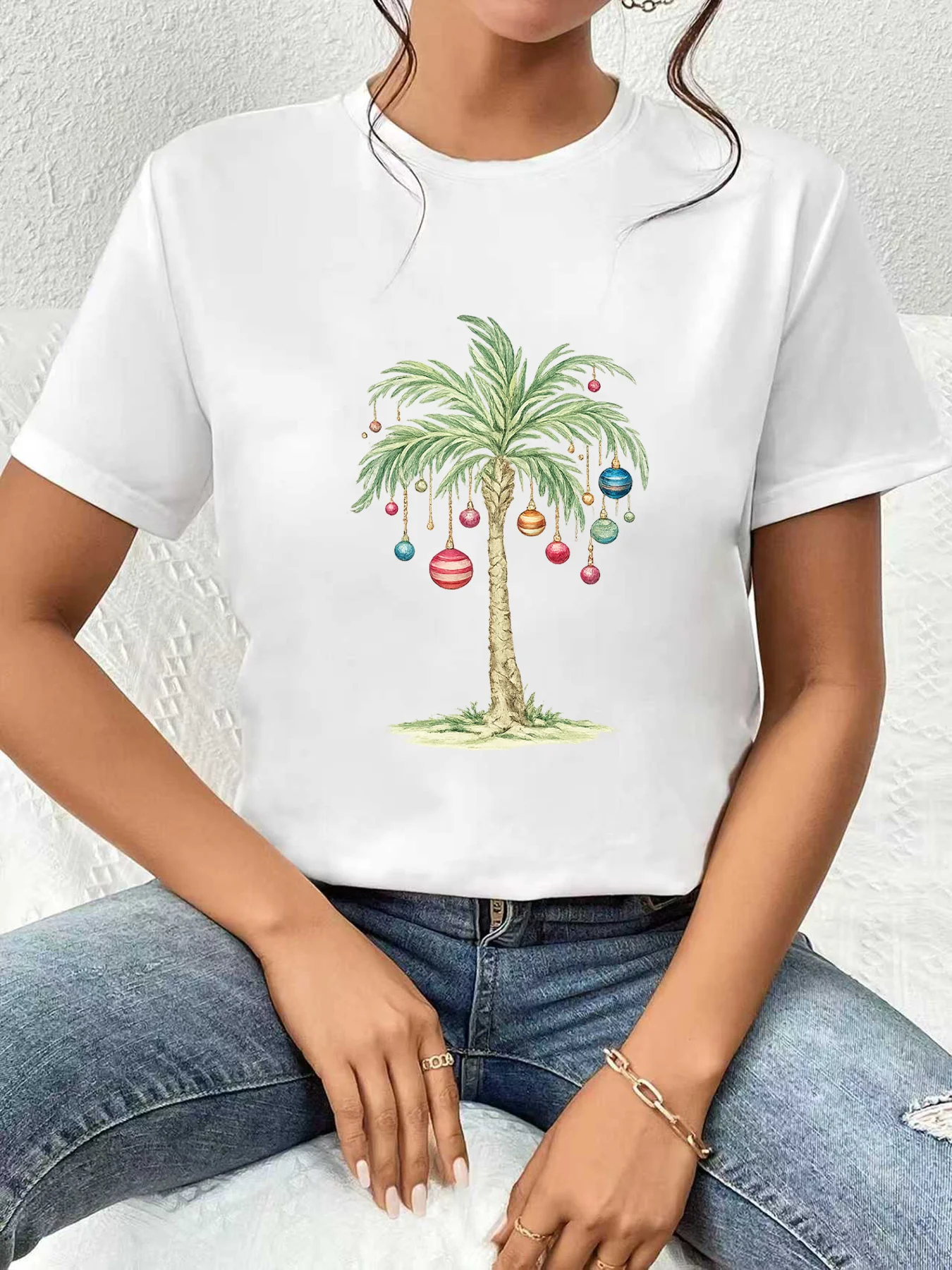 

【WDS03163】Plus size women's round neck short sleeve T-shirt with elastic half sleeves and trendy prints