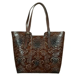 Nesitu New Flower Pattern Vintage Brown Coffee borse da donna in vera pelle spessa borse a tracolla da donna Totes # M113