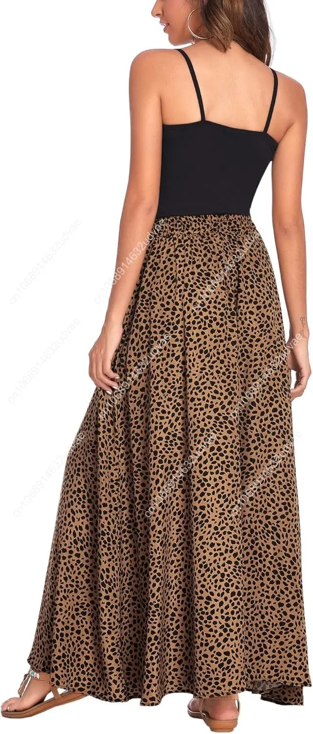 Bluetime Women Flowy Long Skirts Summer Beach Pleated Elastic High Waisted Casual Maxi Skirts