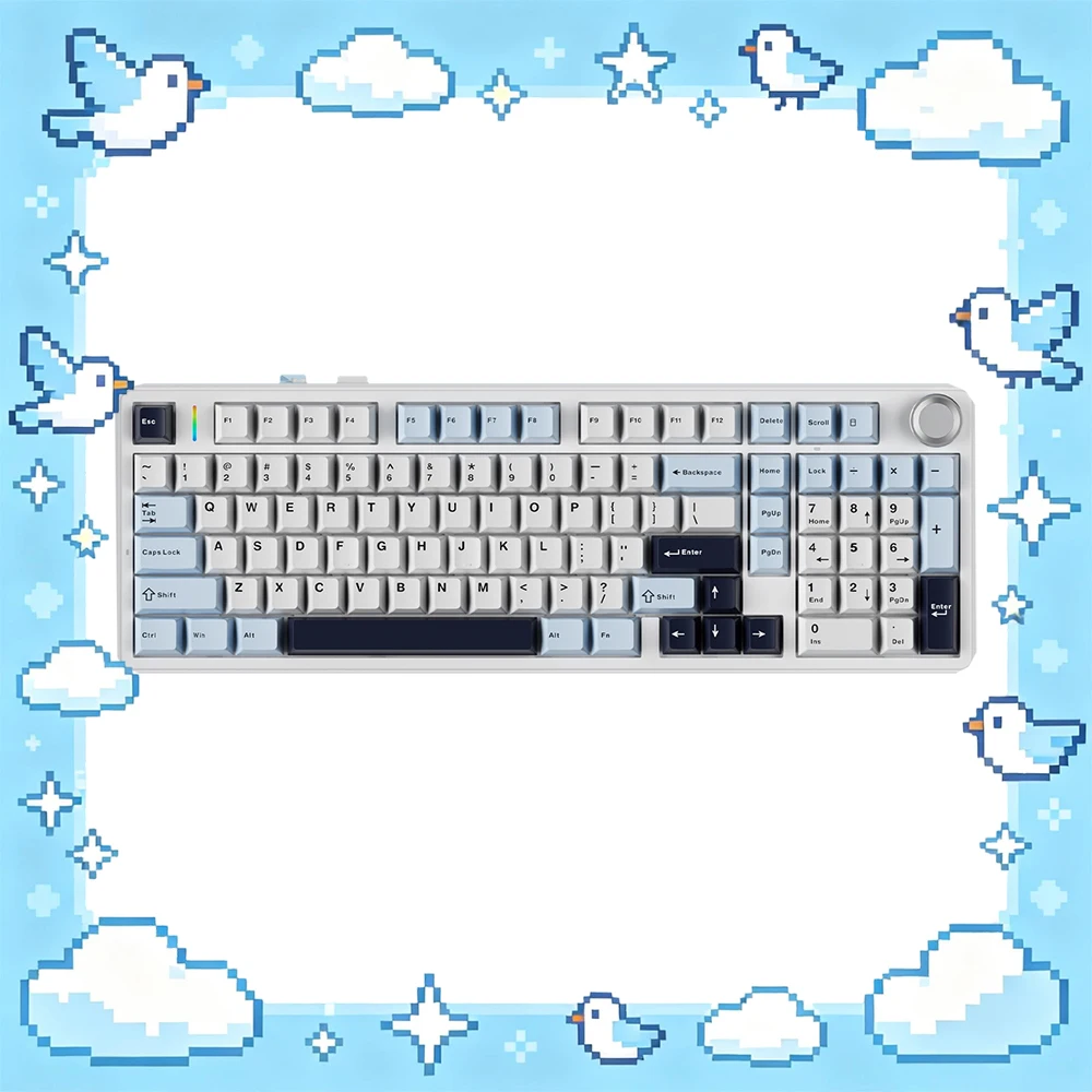 AULA F99 Pro Wireless Mechanical Keyboard Tri Mode Bluetooth USB RGB Hot Swap Gasket Rotary Knob 8000mAh Mist Blue for PC Gaming
