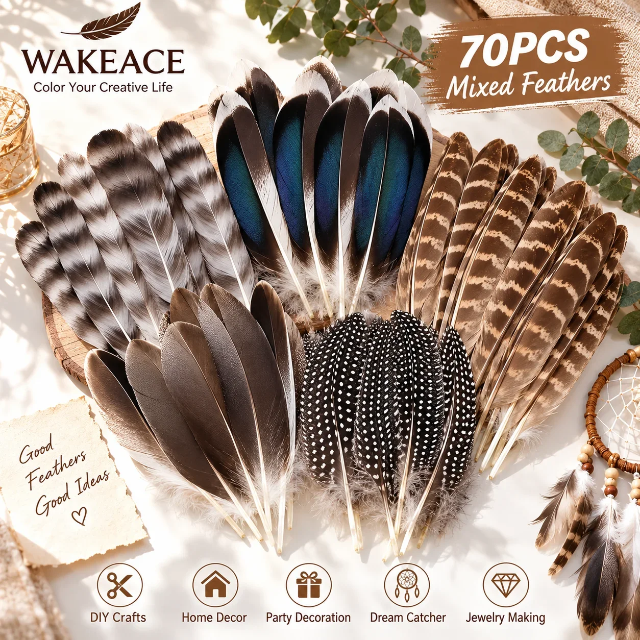 70Pcs Mixed Craft Feathers 5 Styles for DIY Dream Catcher Jewelry Home Party Costume Festival Decoration