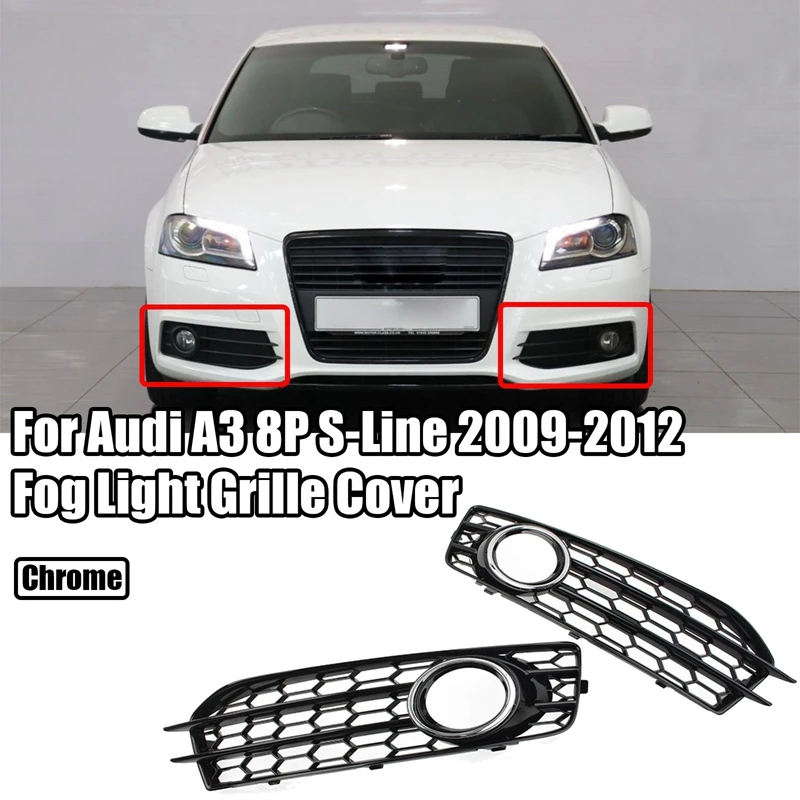 Car Front Bumper Fog Light Mesh Grille Accessories For  A3 8P 2009-2013 8P0807682D Fog Lamp Honeycomb Grille Covers