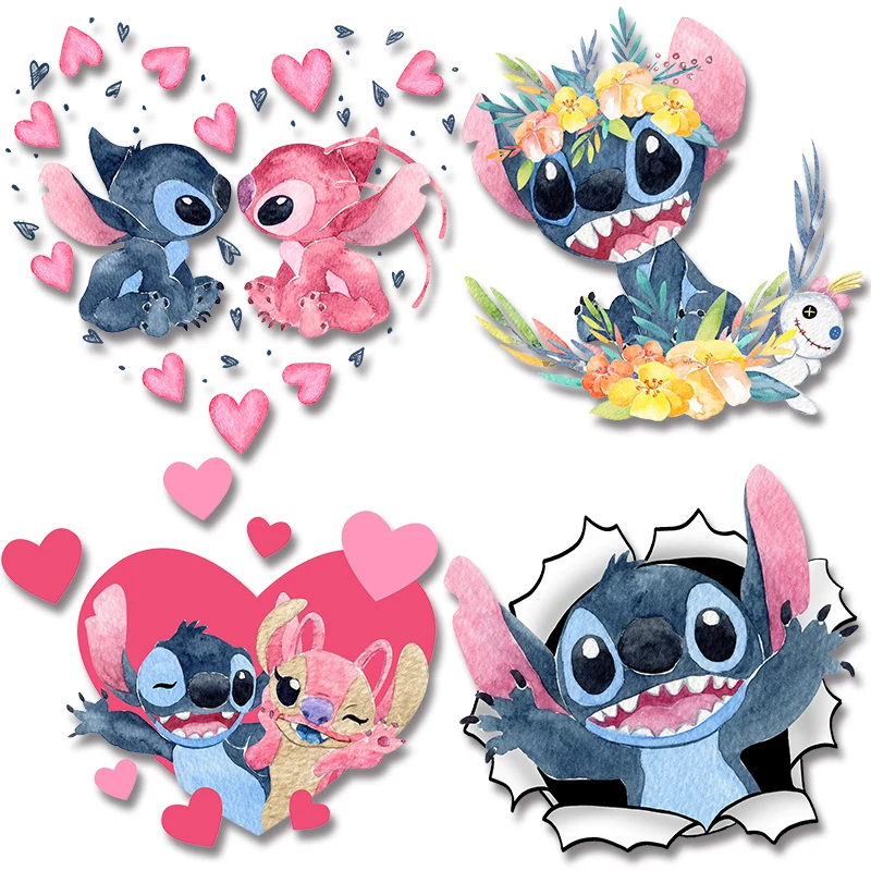 

Watercolor Christmas Lilo & Stitch Vinyl Sticker For Clothes heart iron on patch easy to use firm and fadeless stickers