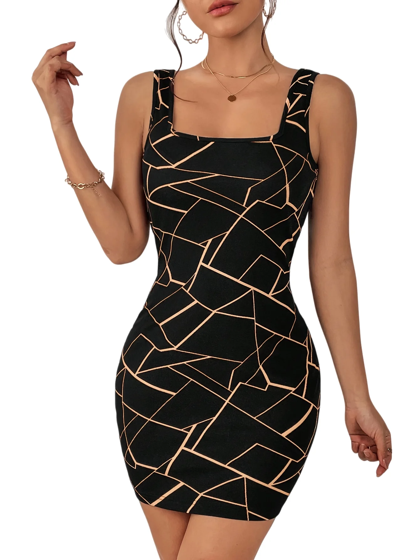 

Женское черное элегантное облегающее фигуру платье с воротником-бретелькой для зрелой женщины-эксклюзивное достойное и красивое полосатое платье