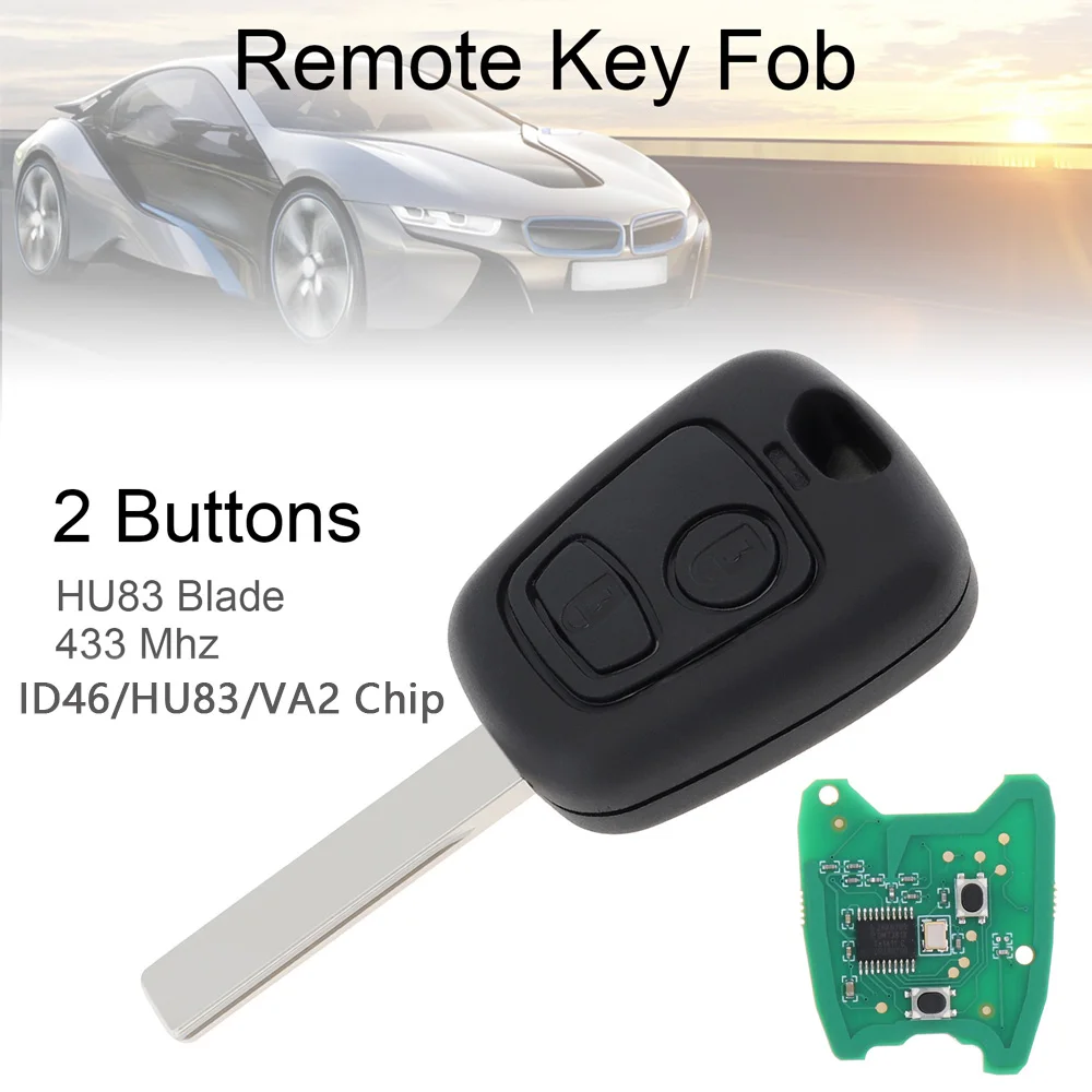 

433MHz 2 Buttons Remote Car Key Fob Shell with ID46 Chip Fit for C2/C3/Pluriel /Citroen /Zafira/Astra Car Key Case Replacements