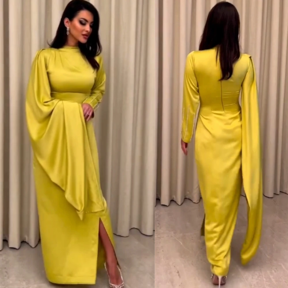 

Customized Evening Prom Satin Pleat Beading Celebrity A-line High Collar Bespoke Occasion Gown Midi es