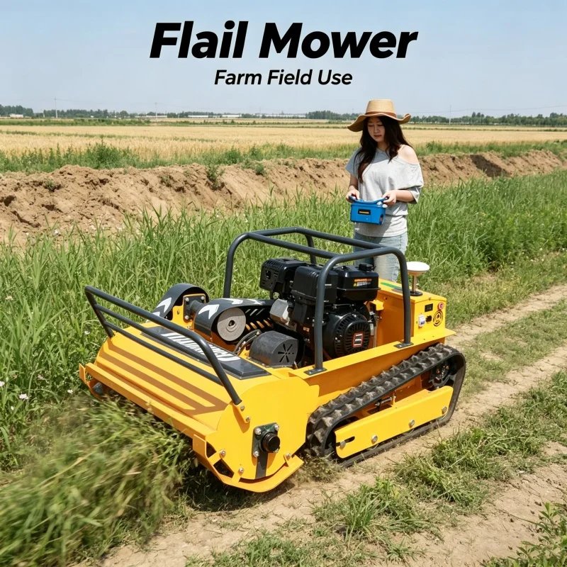 Customized Powered Remote Control Crawler Lawn Mower Wide Flail Blade Lawn Mower for Weed Removal Under Solar Panels Stable