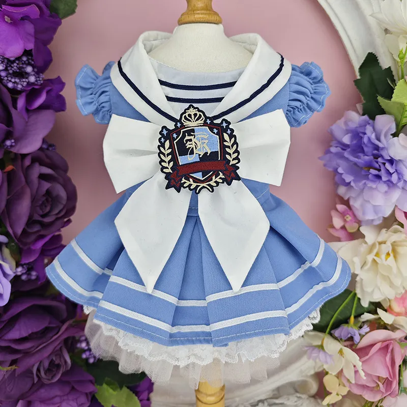 Sweet College Style Dress Pet Clothing for Small Dogs French Bulldog Print Summer Costume Cute Girl Mascotas Dog Clothes
