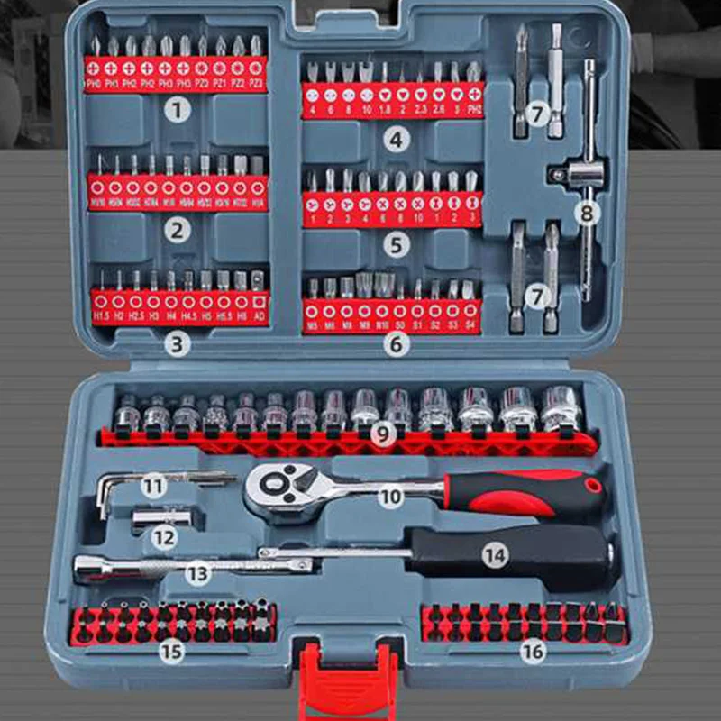 126-Piece 1/4 Auto Repair Tool Set Multi-Functional Batch Screwdriver Set and Socket Ratchet Wrench Combination