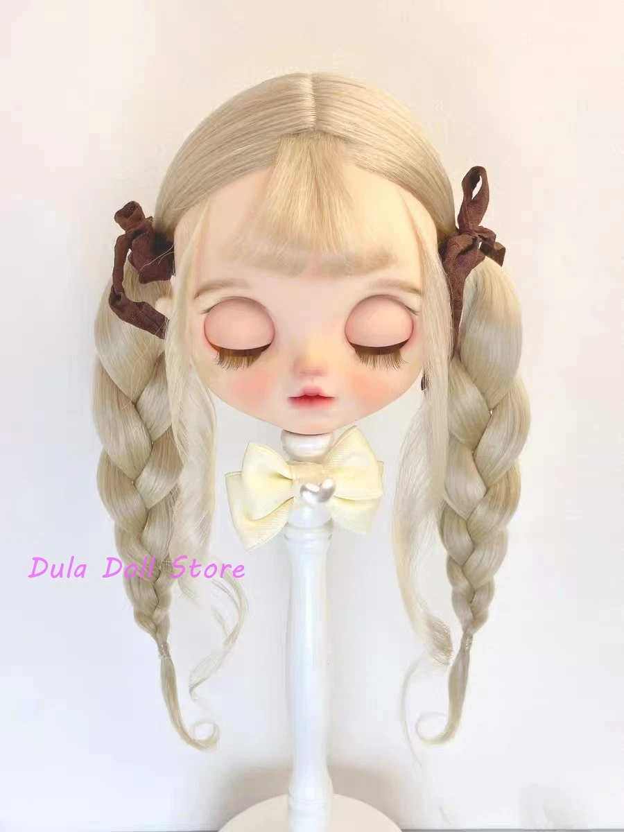 2026 Dula Doll Wigs for Blythe Qbaby natural Mohair Double braid  with hard seams for 9-10 inch head
