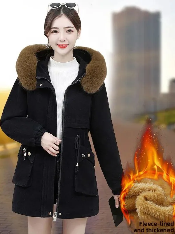 Thickened Mid-Length Coat for Middle-Aged And Elderly Women Winter Outerwear Korean Style Loose Fit Cotton Jacket