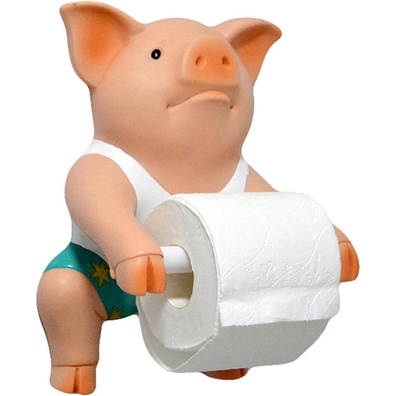 BEAU-Pig Funny Toilet Paper Holder Wall Sculpture Wall Mount Animal Figurine Toilet Of Roll Organizer For Bathroom Kitchen