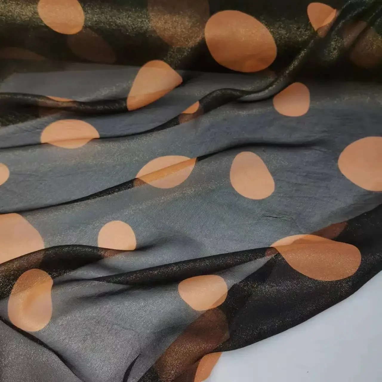 Big Dot 100% Silk Bronzing Chiffon Fabric Soft Bling Dress Scarf Material