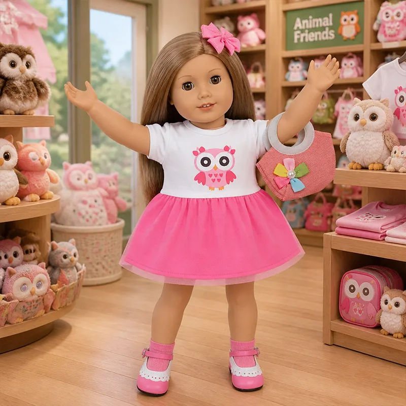 Doll Clothes Set Animal Print Dresses Hair Bows Bags Backpacks Shoes Socks For 43cm Doll Our Generation Doll Girl's Gift