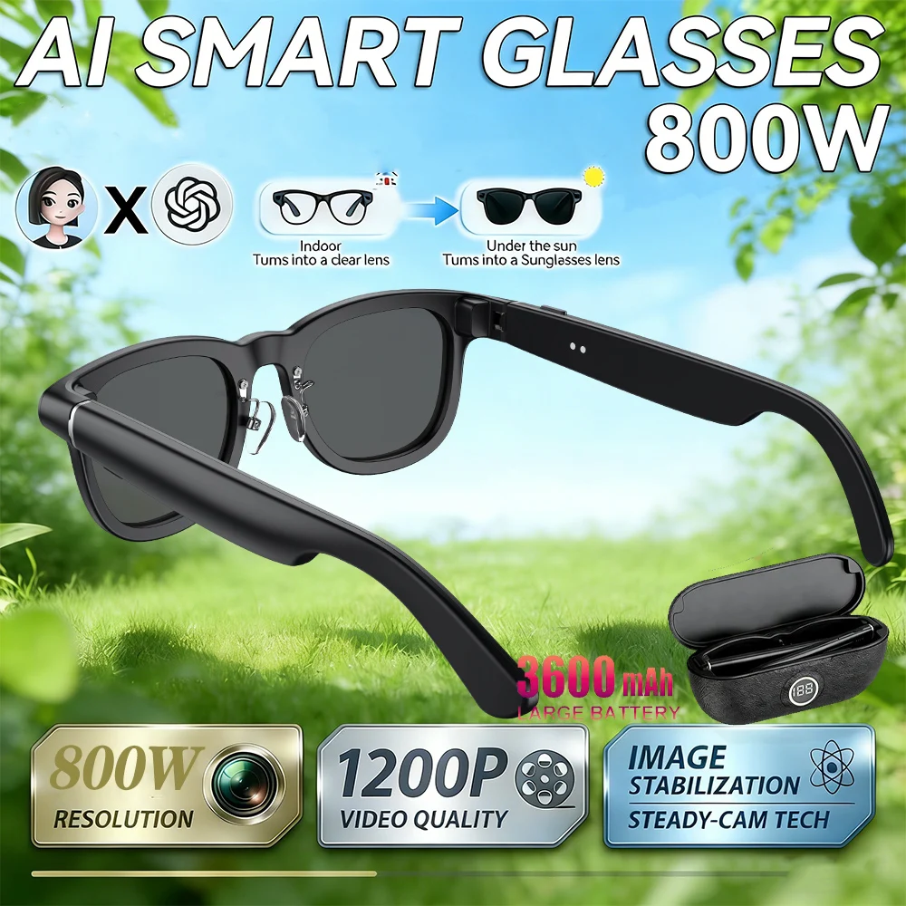 

Новые умные очки с камерой 800W 4K HD, записью видео в реальном времени, функцией перевода, памятью 32 ГБ, 3D-звуком и зарядным кейсом на 3600 мАч
