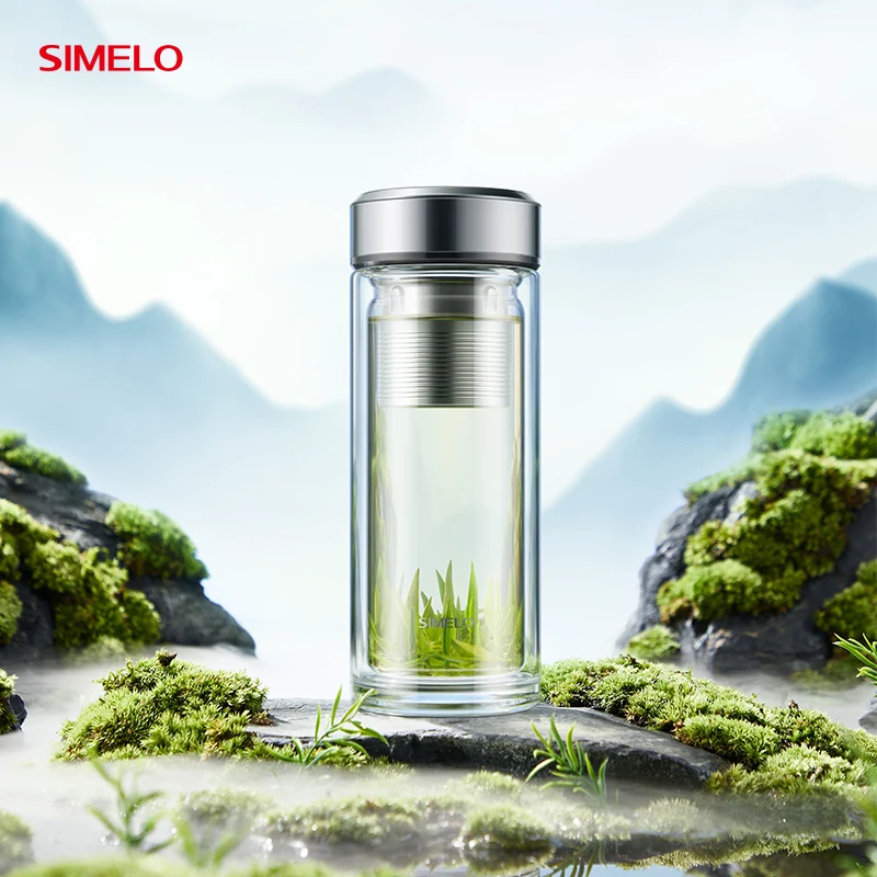 

SIMELO 350/450ML Double Layer Glass Tea Mug with Tea Filter Thermostability Tea Water Separation Glass Bottle for Brewing Tea