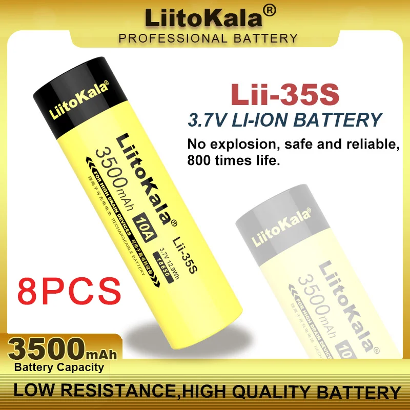 8PCS LiitoKala Lii-35S 18650 3.7V 3500mAh Rechargeable Lithium Battery for LED Flashlight Electronic Tools