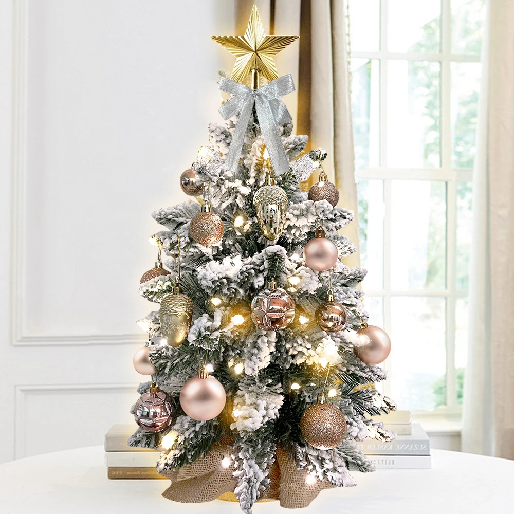 

Dropshipping 2ft Mini Christmas Tree with Light, Rose Gold Small Tabletop Artificial Christmas Decoration for Dropshipper