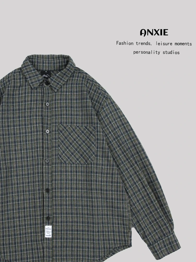 

ANXIE Trendy Brand Men's And Women's Loose Plaid irt High Street Sle Long Sve Collar Casual Wear Autumn Season