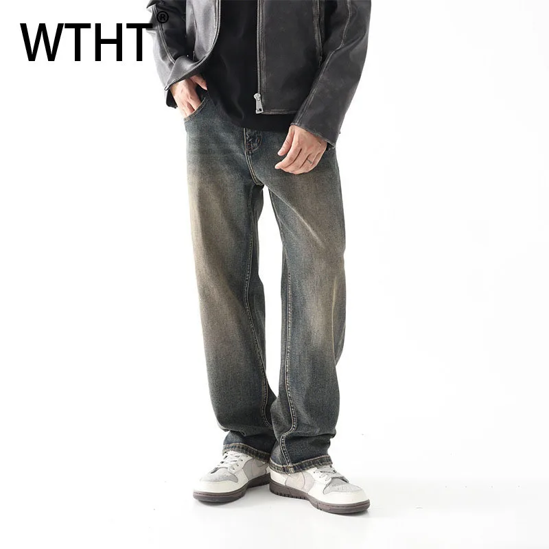 

WTHT винтажные мужские джинсовые брюки с градиентом, старый дизайн, модные широкие джинсы в американском стиле, мужские джинсы, осень 2023, 2A2295