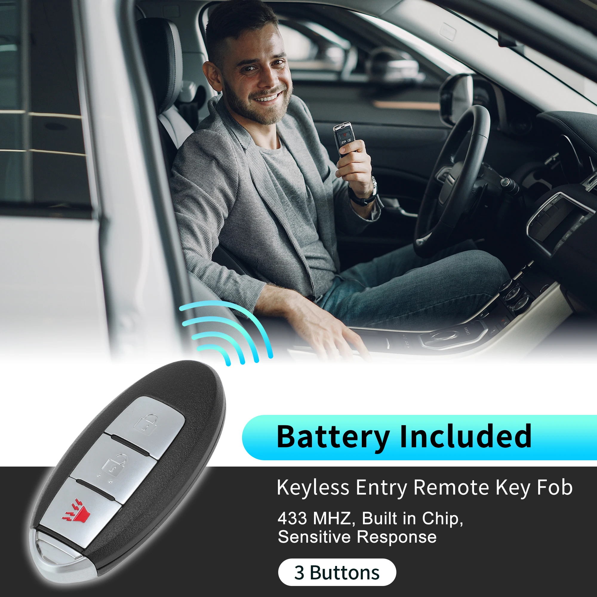 UXCELL KR5S180144014 433Mhz Keyless Entry Remote Key Fob for Nissan Murano 15-18