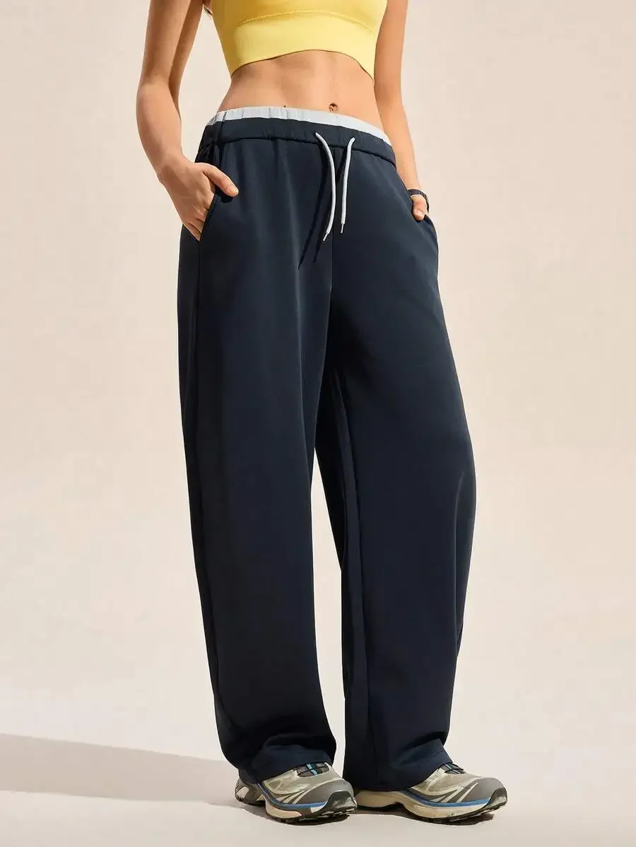 

Womens Contrast Drawstring Waist Slant Pocket Casual Outdoor Pants