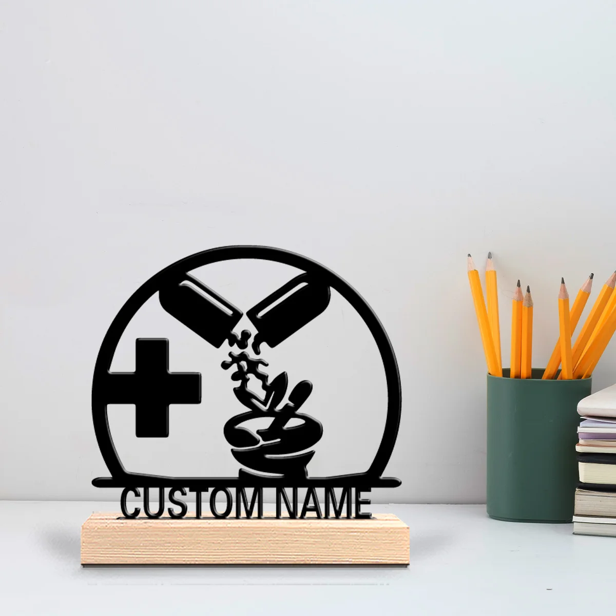1pc New Design Personalized Custom Pharmacist Metal Statues Wooden Frame Wall Decor for Living Room Bedroom Eclectic Mystical